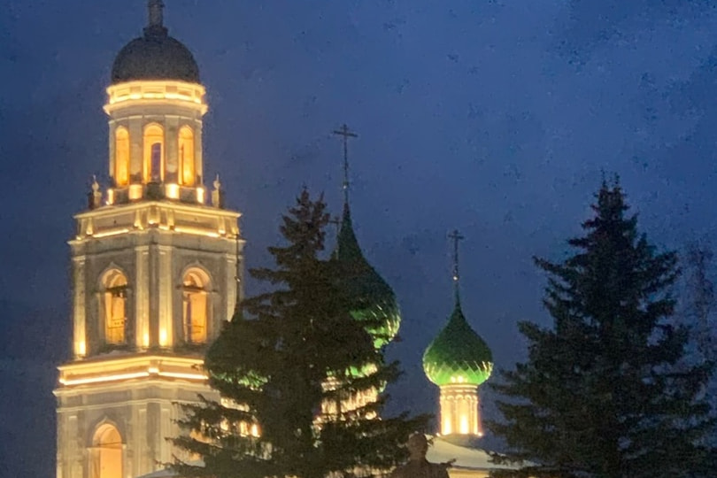 Bell Tower and Trinity Cathedral in night illumination